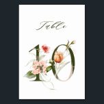 Elegant Botanical Floral Number 10, Table Number<br><div class="desc">This table number card features a green number decorated with watercolor illustrations of flowers and leaves in blush pink,  peach,  red,  burnt orange and green. This table number is perfect for weddings,  graduations,  baby showers,  bridal showers,  anniversaries,  and other events.
Table 10. Please check all available numbers.</div>
