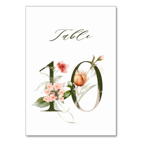 Elegant Botanical Floral Number 10 Table Number