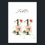 Elegant Botanical Floral Number 11,  Table Number<br><div class="desc">This table number card features a green number decorated with watercolor illustrations of flowers and leaves in blush pink,  peach,  red,  and green. This table number is perfect for weddings,  graduations,  baby showers,  bridal showers,  anniversaries,  and other events.
Table 11. Please check all available numbers.</div>