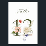 Elegant Botanical Floral Number 12,  Table Number<br><div class="desc">This table number card features a green number decorated with watercolor illustrations of flowers and leaves in peach,  pink,  red,  white,  blue violet and green. This table number is perfect for weddings,  graduations,  baby showers,  bridal showers,  anniversaries,  and other events.
Table 12. Please check all available numbers.</div>