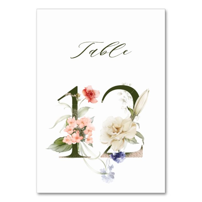 Elegant Botanical Floral Number 12,  Table Number (Front)