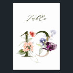 Elegant Botanical Floral Number 13, Table Number<br><div class="desc">This table number card features a green number decorated with watercolor illustrations of flowers and leaves in peach,  pink,  red,  purple,  blue violet and green. This table number is perfect for weddings,  graduations,  baby showers,  bridal showers,  anniversaries,  and other events.
Table 13. Please check all available numbers.</div>