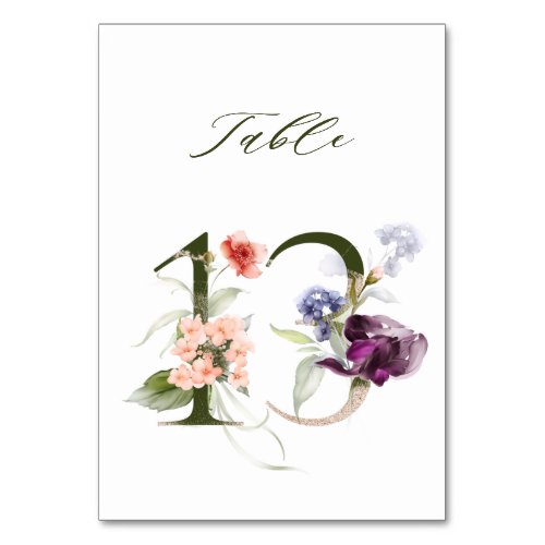 Elegant Botanical Floral Number 13 Table Number