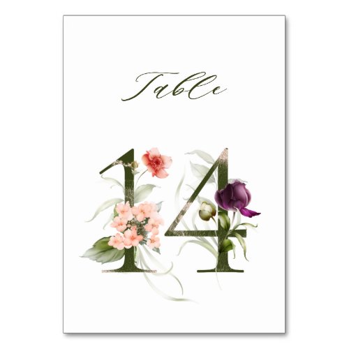 Elegant Botanical Floral Number 14  Table Number