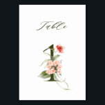 Elegant Botanical Floral Number 1,  Table Number<br><div class="desc">This table number card features a green number decorated with watercolor illustrations of flowers and leaves in blush pink,  peach,  red,  and green. This table number is perfect for weddings,  graduations,  baby showers,  bridal showers,  anniversaries,  and other events.
Table 1. Please check all available numbers.</div>