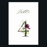 Elegant Botanical Floral Number 4,  Table Number<br><div class="desc">This table number card features a green number decorated with watercolor illustrations of flowers and leaves in purple and green. This table number is perfect for weddings,  graduations,  baby showers,  bridal showers,  anniversaries,  and other events.
Table 4. Please check all available numbers.</div>