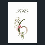 Elegant Botanical Floral Number 6,   Table Number<br><div class="desc">This table number card features a green and rose gold number decorated with watercolor illustrations of flowers and leaves in white,  blush pink,  red,  and green. This table number is perfect for weddings,  graduations,  baby showers,  bridal showers,  anniversaries,  and other events.
Table 6. Please check all available numbers.</div>
