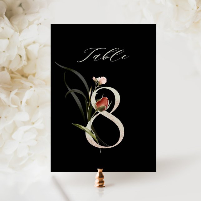 Elegant Botanical Floral Number 8, Black  Table Number (Creator Uploaded)
