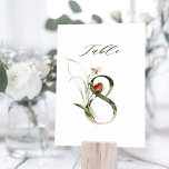 Elegant Botanical Floral Number 8,  Table Number<br><div class="desc">This table number card features a green and rose gold number decorated with watercolor illustrations of flowers and leaves in blush pink,  red,  and green. This table number is perfect for weddings,  graduations,  baby showers,  bridal showers,  anniversaries,  and other events.
Table 8. Please check all available numbers.</div>