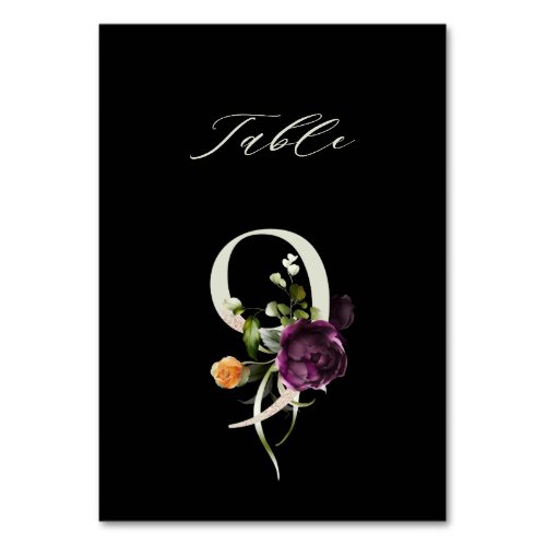 Elegant Botanical Floral Number 9 Black Table Number