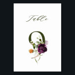 Elegant Botanical Floral Number 9,  Table Number<br><div class="desc">This table number card features a green and rose gold number decorated with watercolor illustrations of flowers and leaves in purple,  lavender,  orange and green. This table number is perfect for weddings,  graduations,  baby showers,  bridal showers,  anniversaries,  and other events.
Table 8. Please check all available numbers.</div>
