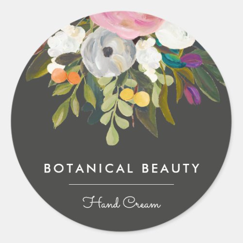 Elegant Botanical Floral Product Business  Black Classic Round Sticker