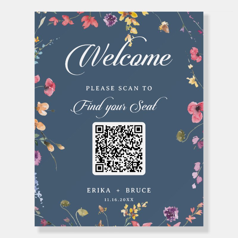 Elegant Botanical Floral QR Code Seating Chart Foam Board