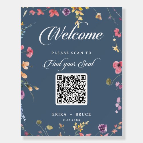Elegant Botanical Floral QR Code Seating Chart Foam Board