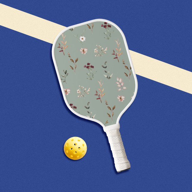 Elegant Botanical Floral Sage Green Pickleball Paddle (Creator Uploaded)