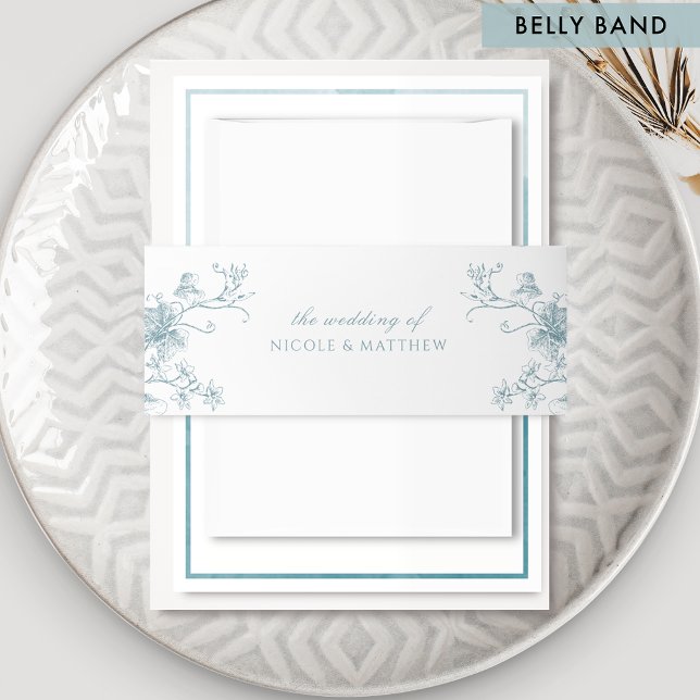 Elegant Botanical Floral Sea Glass Wedding Invitation Belly Band (Creator Uploaded)