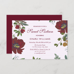 Elegant Botanical Floral Sweet Sixteen Invite