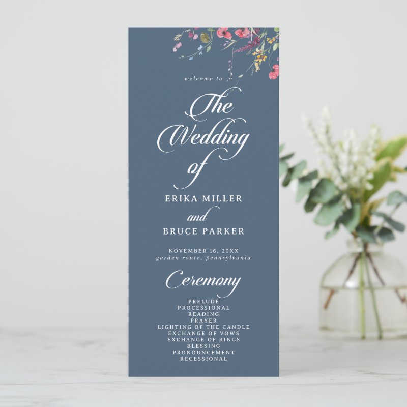 Elegant Botanical Floral Tea Length Wedding Program
