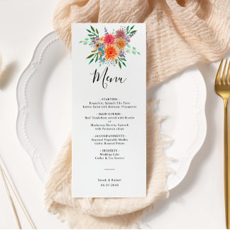 Elegant Botanical Floral Watercolor Floral Wedding Menu