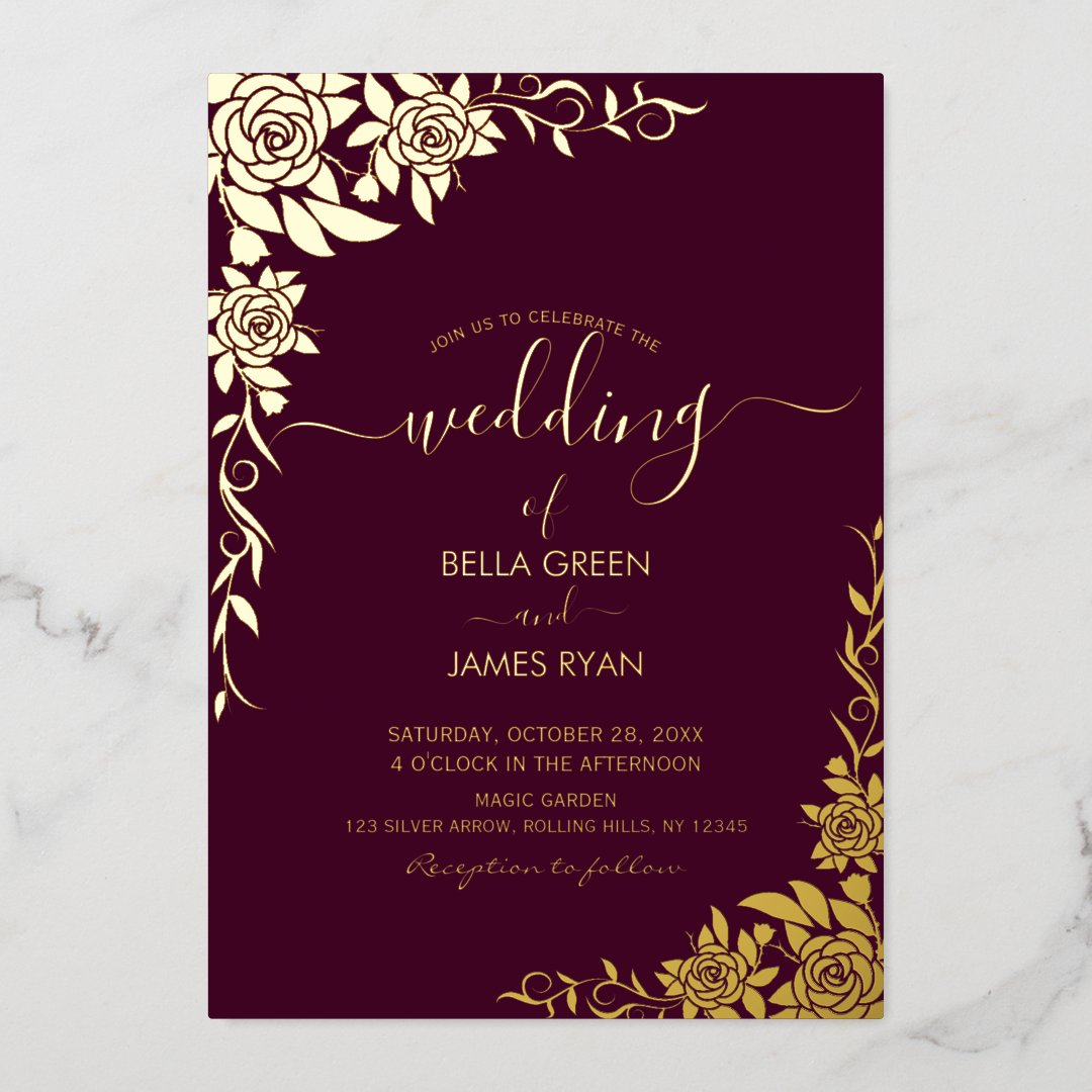Elegant Botanical Floral Wedding Foil Invitation Zazzle