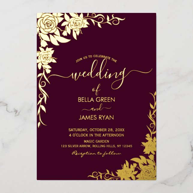 Elegant Botanical Floral Wedding Foil Invitation (Front)