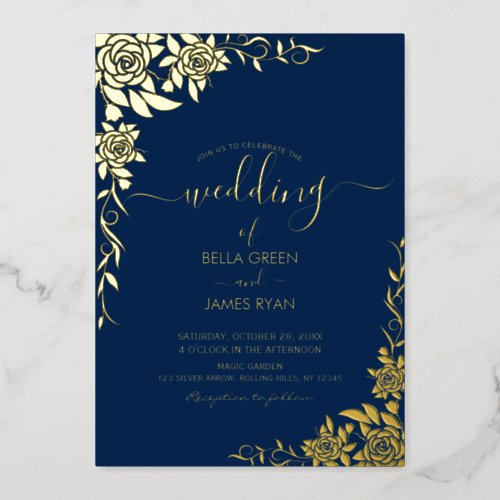 Elegant Botanical Floral Wedding Foil Invitation
