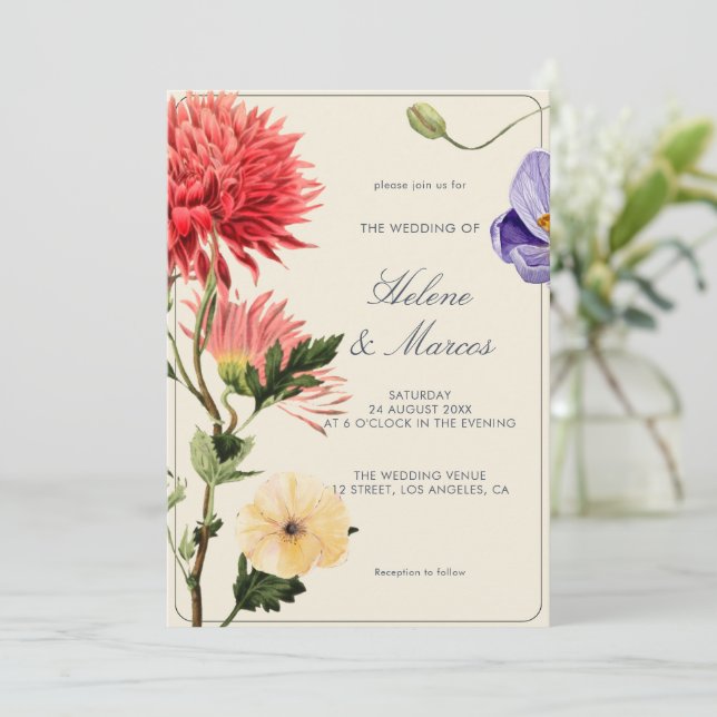 Elegant Botanical Floral Wedding Invitation (Standing Front)