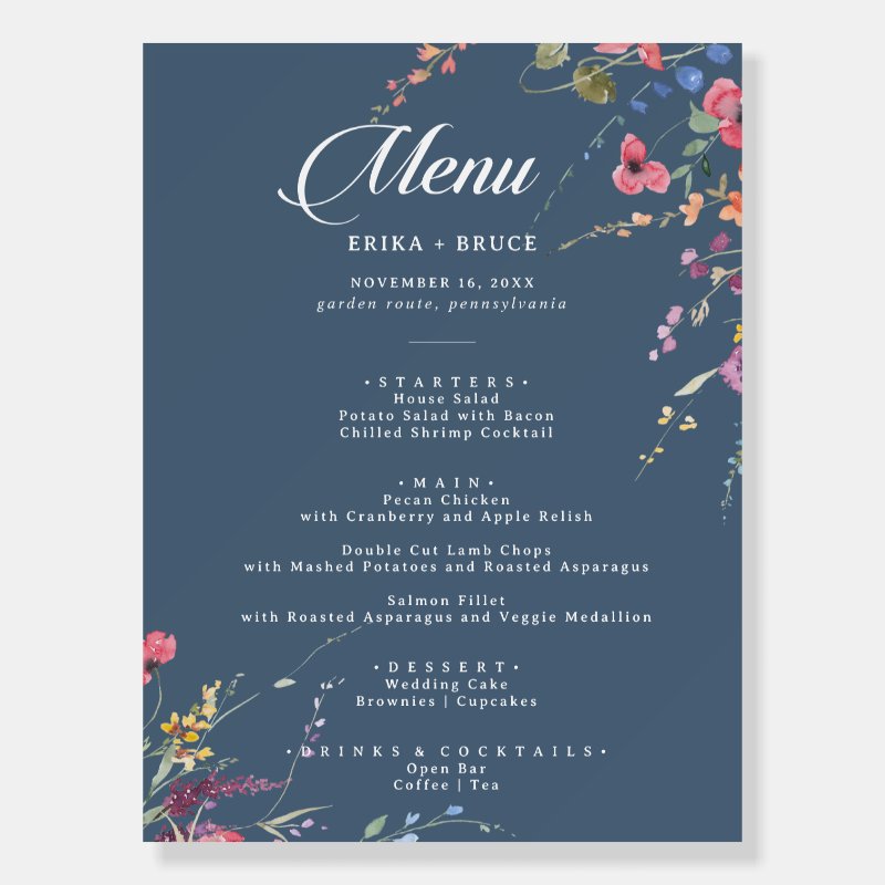 Elegant Botanical Floral Wedding Menu Foam Board