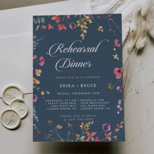Elegant Botanical Floral Wedding Rehearsal Dinner Invitation