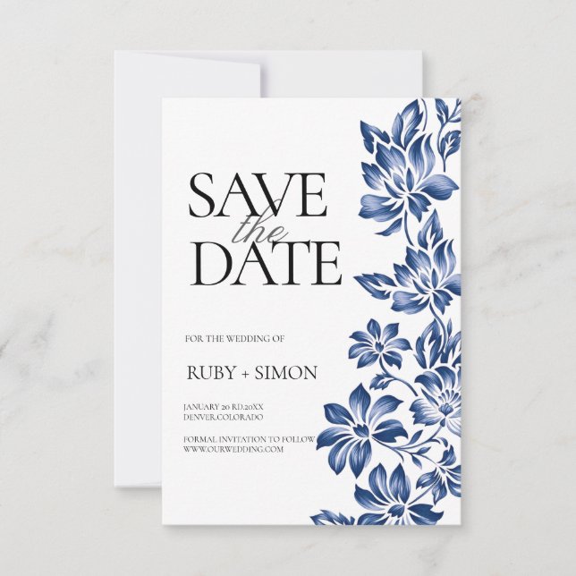 Elegant Botanical Floral Wedding Save The Date (Front)