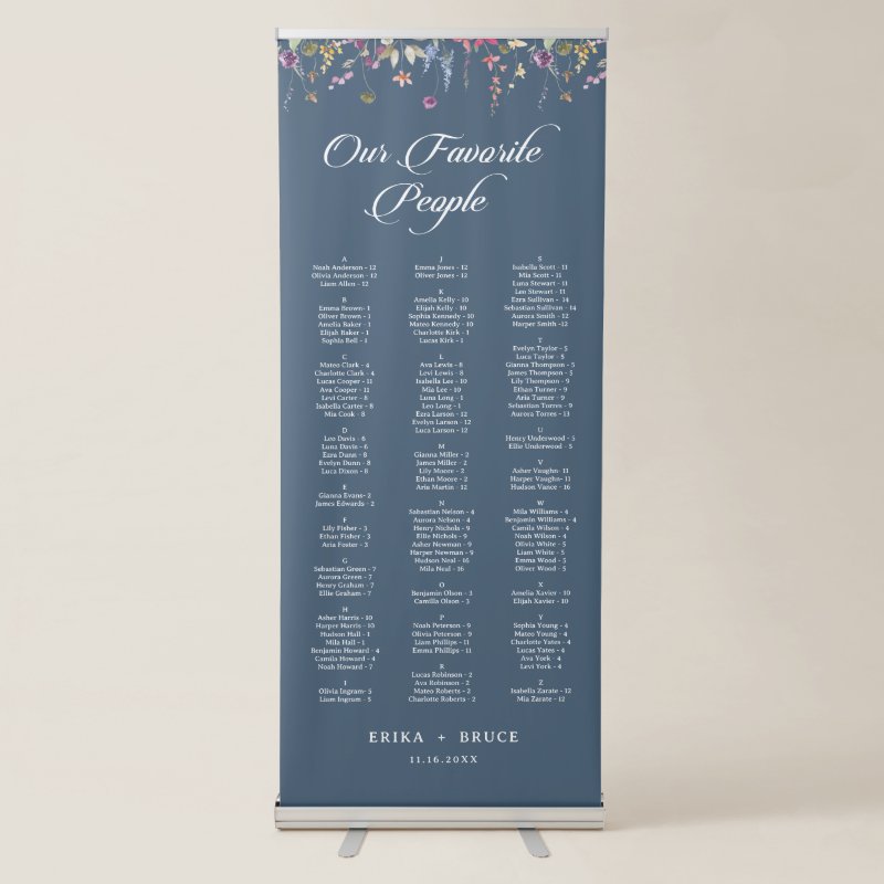 Elegant Botanical Floral Wedding Seating Chart Retractable Banner