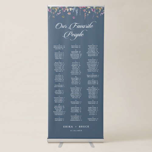 Elegant Botanical Floral Wedding Seating Chart Retractable Banner