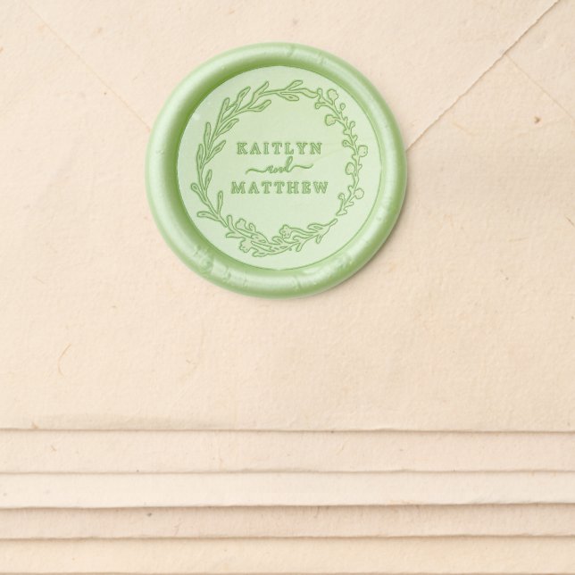 Elegant Botanical Floral Wreath Wedding Wax Seal Sticker (Front)