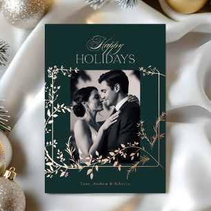 Elegant Botanical Foil Frame Newlywed Holiday Card