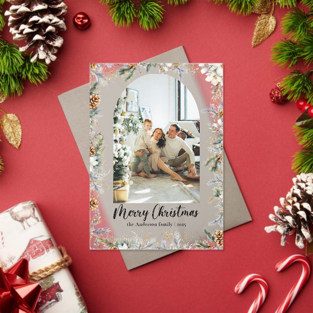 Elegant Botanical Foliage & Arch Christmas Card Acrylic Invitations (Insitu (Holiday))