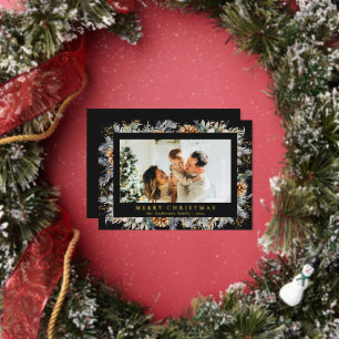 Elegant Botanical Foliage Black Merry Christmas Foil Holiday Card
