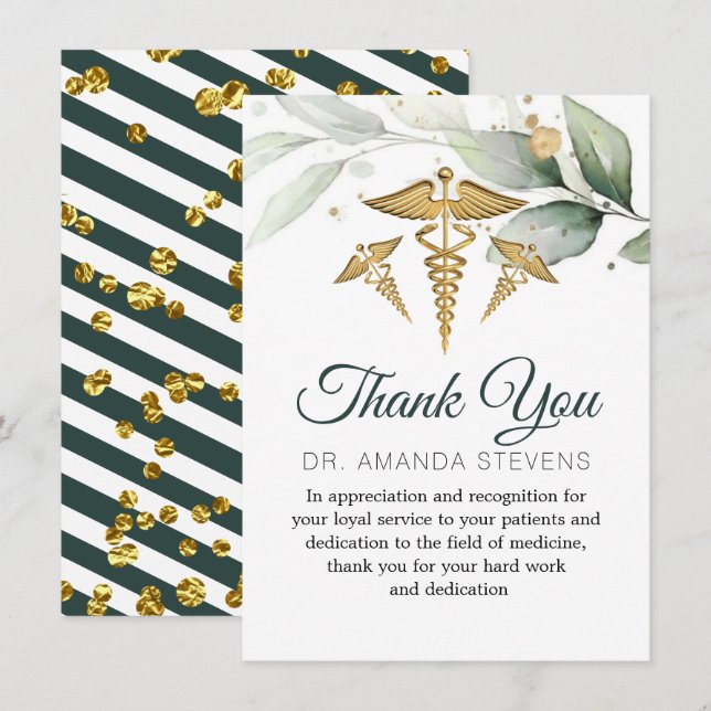 Elegant Botanical Foliage Doctor Thank You Card (Front/Back)
