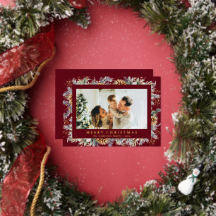 Elegant Botanical Foliage Red Merry Christmas Foil Holiday Card