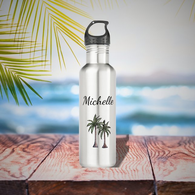 Elegant Botanical Foliage Tropical Palm Trees  Stainless Steel Water Bottle (Creator Uploaded)