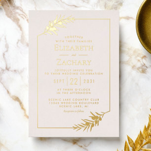 Elegant Botanical Frame Gold Blush Pink Wedding Foil Invitation
