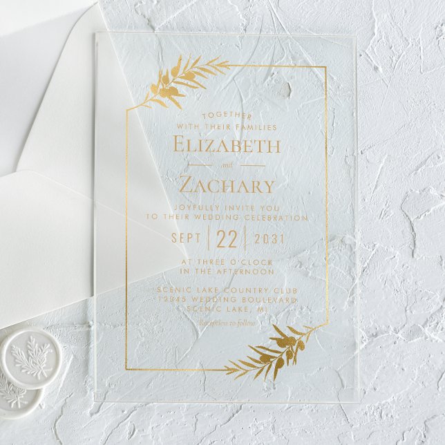 Elegant Botanical Frame Gold Wedding Acrylic Invitations (Creator Uploaded)