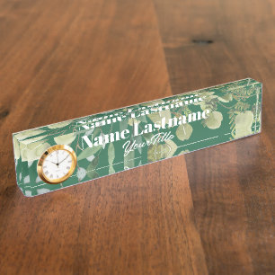 Elegant botanical frame leaves pastel desk name plate