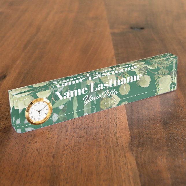 Elegant botanical frame leaves pastel desk name plate (Side)