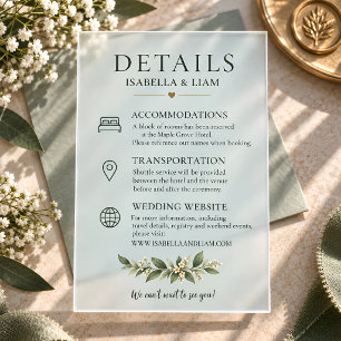 Elegant Botanical Frosted Acrylic Wedding Details  Rsvp Card