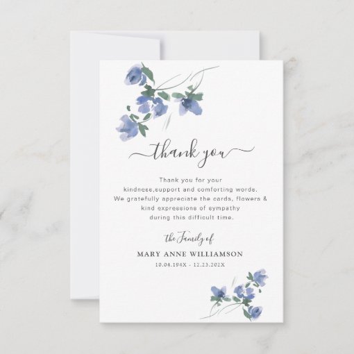 elegant botanical funeral thank you note | Zazzle