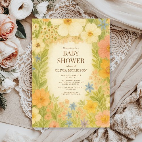 Spring Botanical Beige baby shower invitation