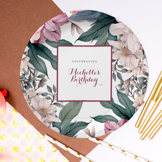 Elegant Botanical Garden Floral Birthday Party Paper Plates (Creator Uploaded)