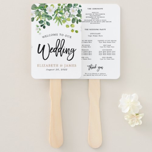 Elegant Botanical Garden Greenery Wedding Program Hand Fan