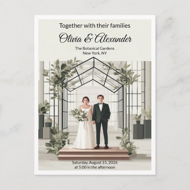 Elegant Botanical Garden Greenhouse Wedding Postcard (Front)