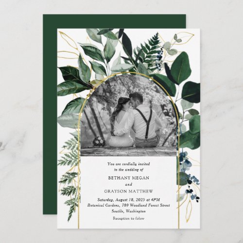 Elegant Botanical garden Modern photo wedding Invi Invitation